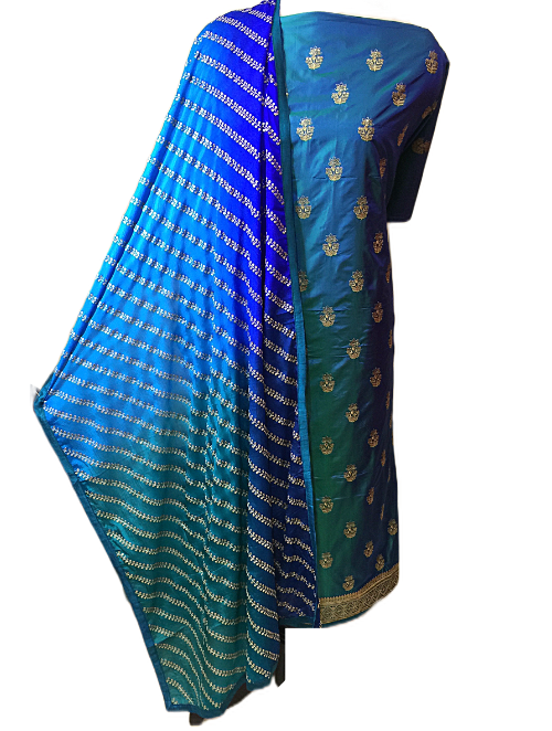 Women Pure Cotton Silk Unstitched Suit Material, Churidar With Dupatta Piece